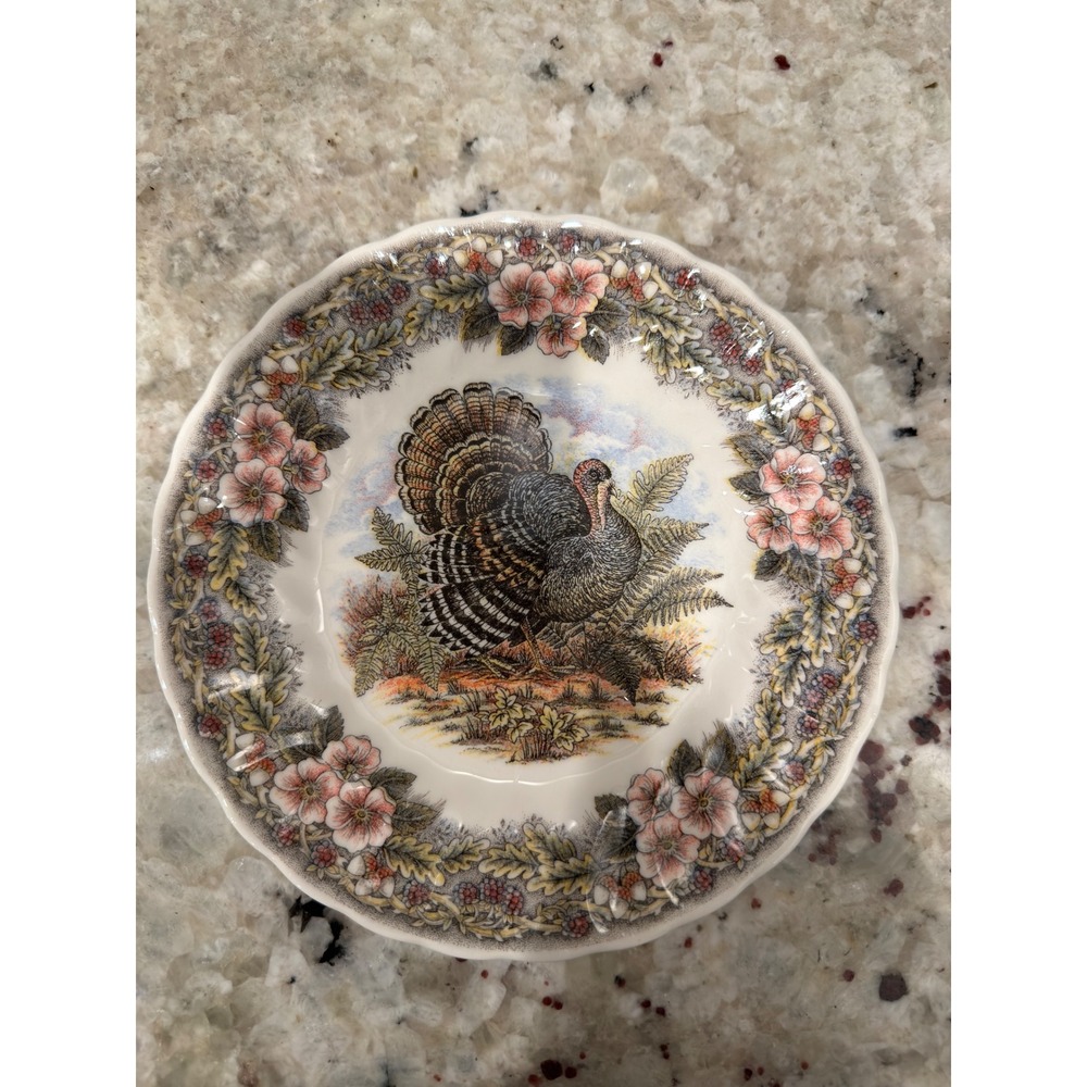 Churchill Thanksgiving Turkey Plate Floral Border Myott Vintage